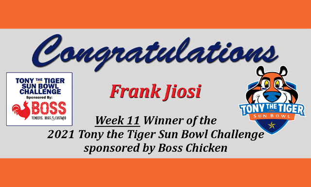 ONLY THREE CHANCES LEFT TO WIN ... FREE ENTRY ... 2021 TONY THE TIGER SUN BOWL TICKETS AND A BOSS CHICKEN MEAL